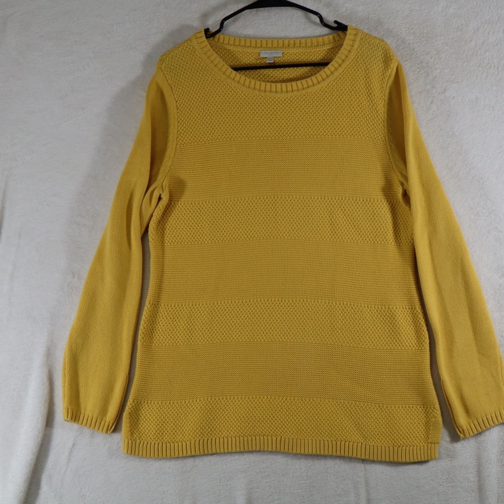 Talbots Women's Size L Mustard Yellow Textured Knit Sweater Crewneck Long Sleeve